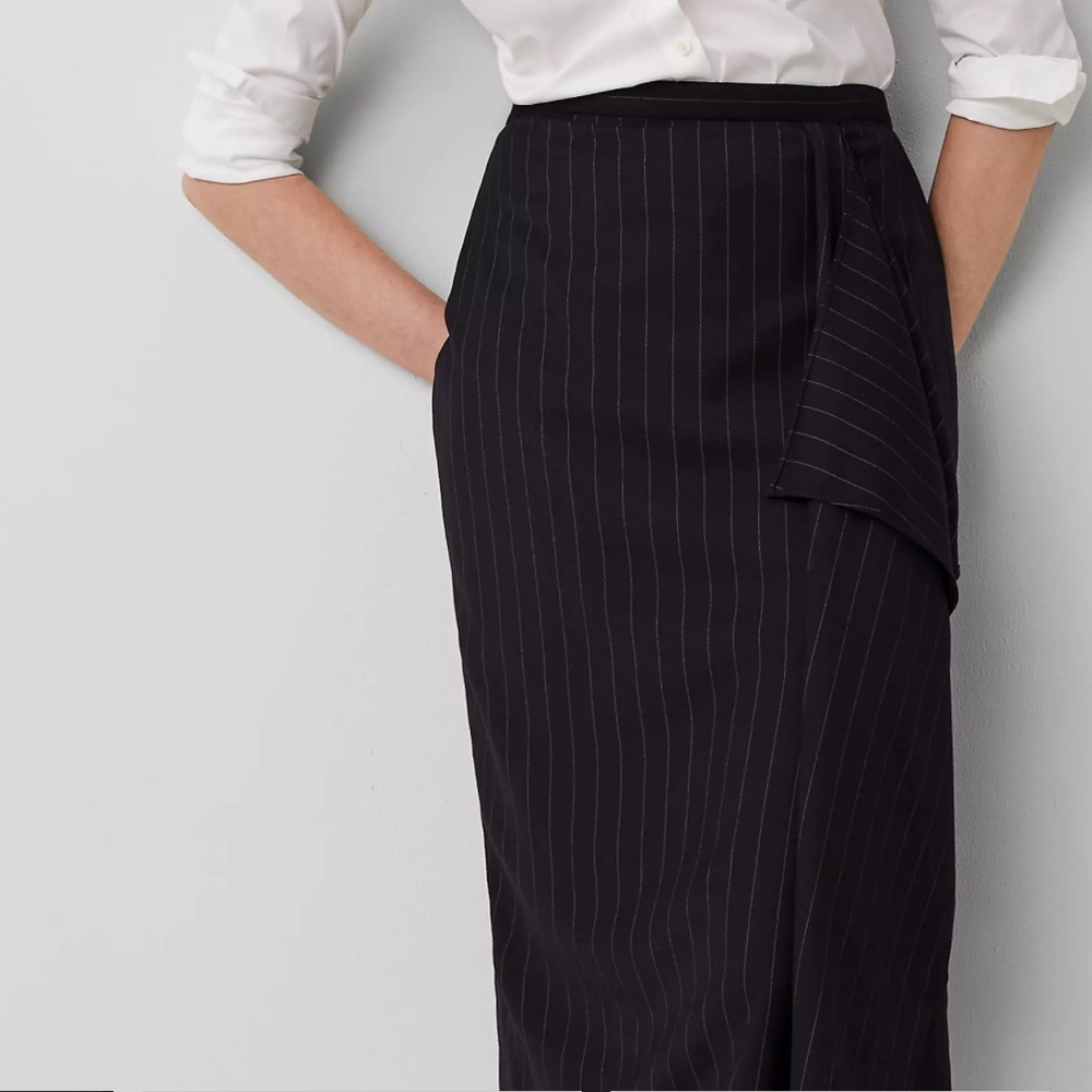 Ann Taylor Petite Pinstripe Cascade Midi Skirt - 4 Petite - Picture 2 of 7